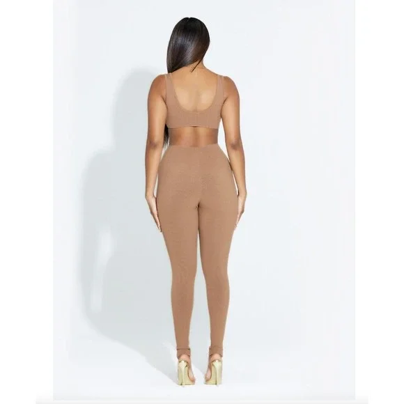 NEW naked wardrobe snatched Brown High Waist women's Leggings 86% rayon Sz S - Picture 1 of 11